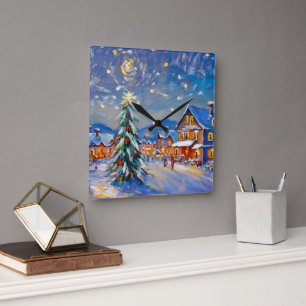 Winter Village Holiday Vierkante Klok