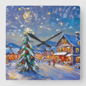 Winter Village Holiday Vierkante Klok (Voorkant)