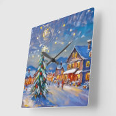 Winter Village Holiday Vierkante Klok (Hoek)