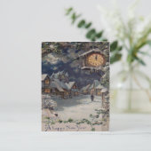 Winter Village Klok Nieuwjaar Feestdagenkaart (Staand voorkant)