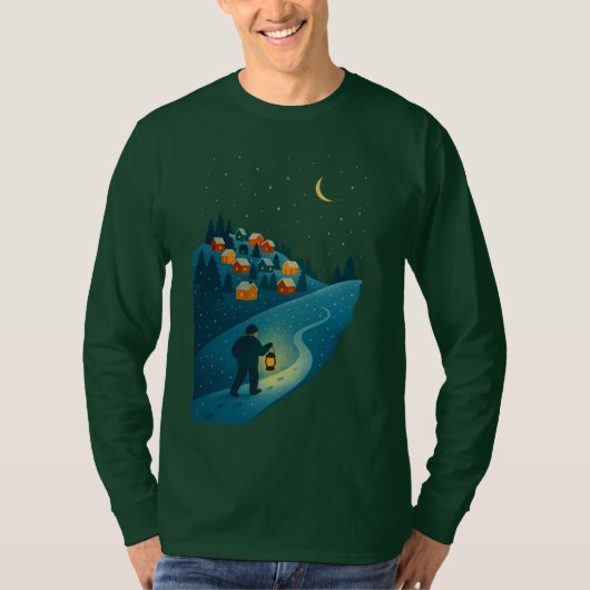 Winter Village Lantern Walk Illustration shirt (Voorkant)