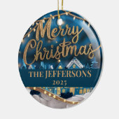 Winter Village Merry Christmas Custom Family Name Keramisch Ornament (Links)