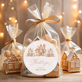 Winter Village Neutraal Baby shower Dank u Ronde Sticker