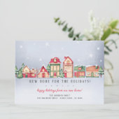 Winter Village New Home voor de Feestdagen Kerst Kaart (Staand voorkant)