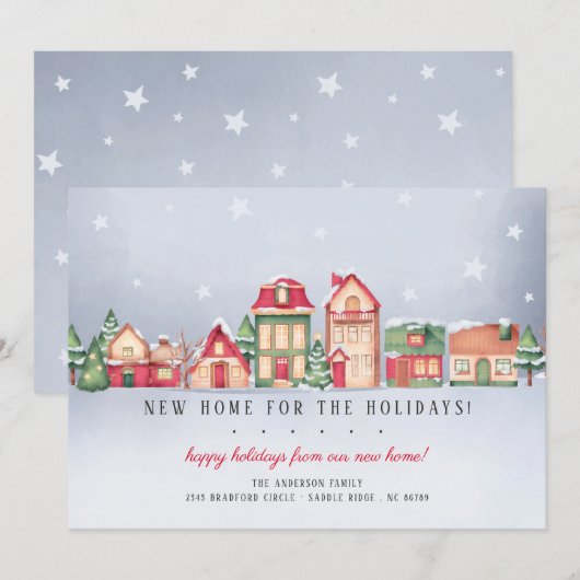 Winter Village New Home voor de Feestdagen Kerst Kaart (Voorkant / Achterkant)