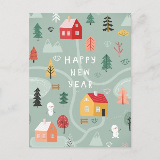Winter Village Nieuwjaar - een gezellige start Feestdagenkaart (Voorkant)