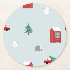 Winter Village Ronde Kartonnen Onderzetter