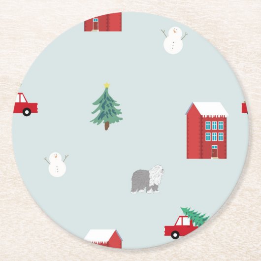 Winter Village Ronde Kartonnen Onderzetter (Voorkant)
