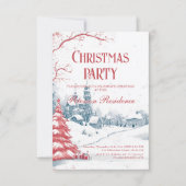 Winter Village Rood en Wit Kerstfeest Kaart (Voorkant)