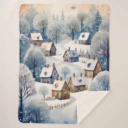 Winter Village Scene Design Sherpa Deken (Voorkant)