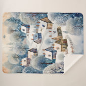 Winter Village Scene Design Sherpa Deken (Voorkant (horizontaal))