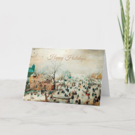 Winter Village Scene Gevouwen Vakantie Kaart