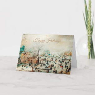 Winter Village Scene Gevouwen Vakantie Kaart