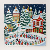 Winter Village Scene Legpuzzel (Verticaal)