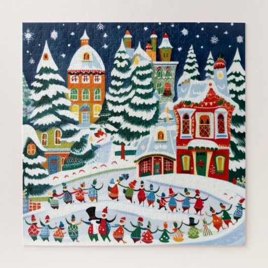 Winter Village Scene Legpuzzel (Verticaal)