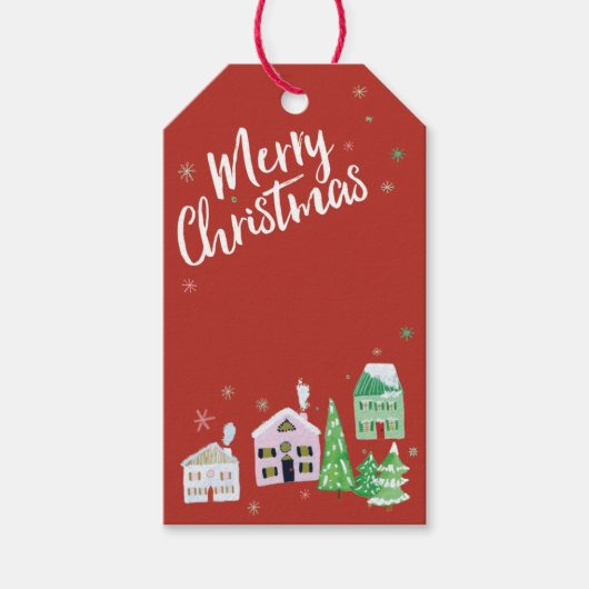 Winter Village Scene Merry Kerstry Cadeaulabel (Voorkant)
