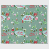 Winter Village Scene Merry Kerstry Cadeaupapier (Vlak)