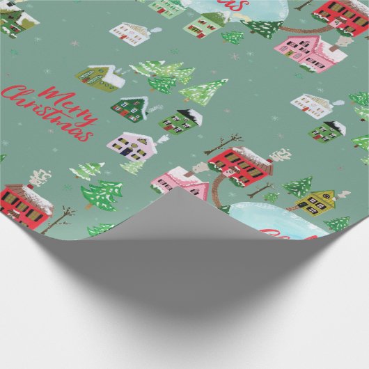 Winter Village Scene Merry Kerstry Cadeaupapier (Hoek)