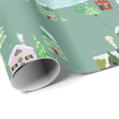 Winter Village Scene Merry Kerstry Cadeaupapier (Rol Hoek)