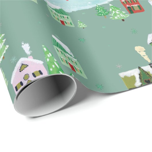 Winter Village Scene Merry Kerstry Cadeaupapier (Rol Hoek)