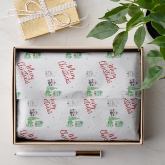 Winter Village Scene Merry Kerstry Tissuepapier (Geschenk)