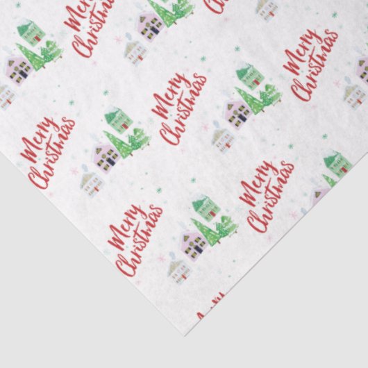 Winter Village Scene Merry Kerstry Tissuepapier (Detail)