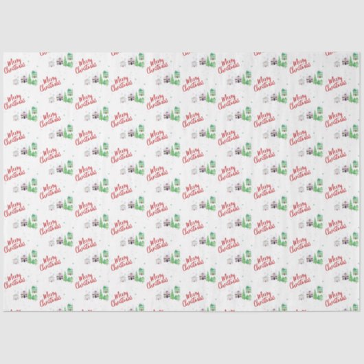 Winter Village Scene Merry Kerstry Tissuepapier (Voorkant)