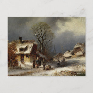 Winter Village Scene - Winterliche Dorszene Briefkaart