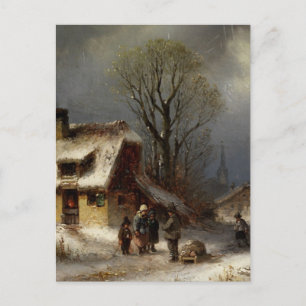 Winter Village Scene - Winterliche Dorszene Briefkaart