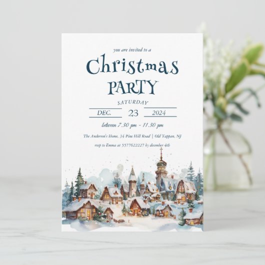 Winter Village Scenery Kerstfeest Kaart (Staand voorkant)