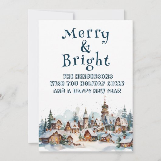 Winter Village Scenery Vrolijk en helder Feestdagenkaart (Voorkant)