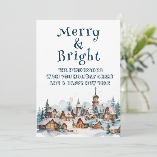 Winter Village Scenery Vrolijk en helder Feestdagenkaart (Staand voorkant)