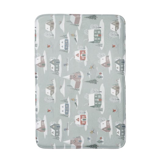 Winter Village Sneeuwlandschap Patroon Badmat (Voorkant Verticaal)