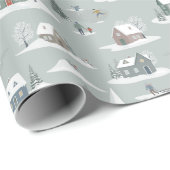 Winter Village Sneeuwlandschap Patroon Cadeaupapier (Rol Hoek)