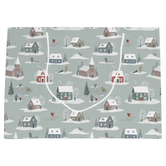 Winter Village Sneeuwlandschap Patroon Groot Cadeauzakje (Voorkant)