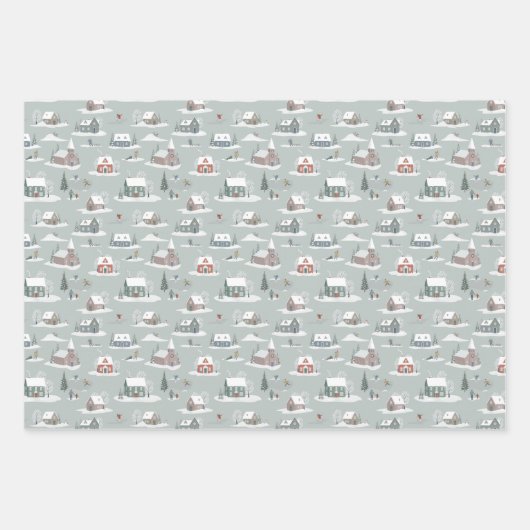 Winter Village Sneeuwlandschap Patroon Inpakpapier Vel (Voorkant 3)
