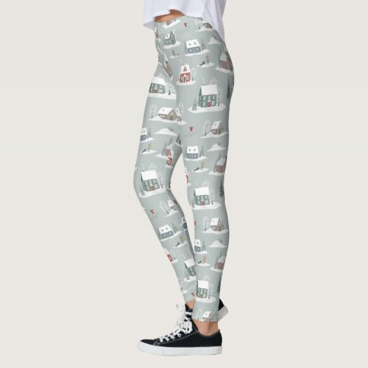 Winter Village Sneeuwlandschap Patroon Leggings (Links)
