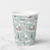 Winter Village Sneeuwlandschap Patroon Papieren Bekers (Rechts)