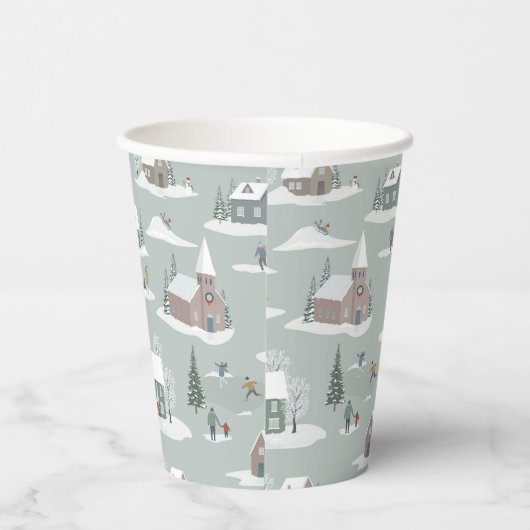 Winter Village Sneeuwlandschap Patroon Papieren Bekers (Rechts)