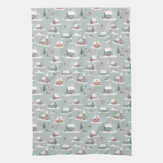 Winter Village Sneeuwlandschap Patroon Theedoek (Verticaal)