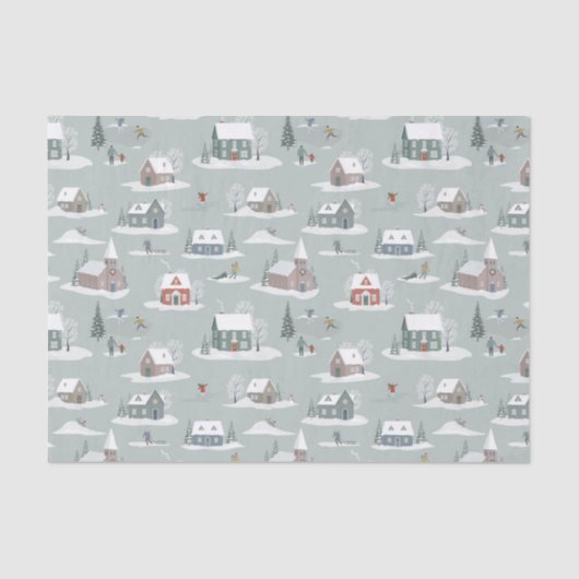 Winter Village Sneeuwlandschap Patroon Tissuepapier (Voorkant)