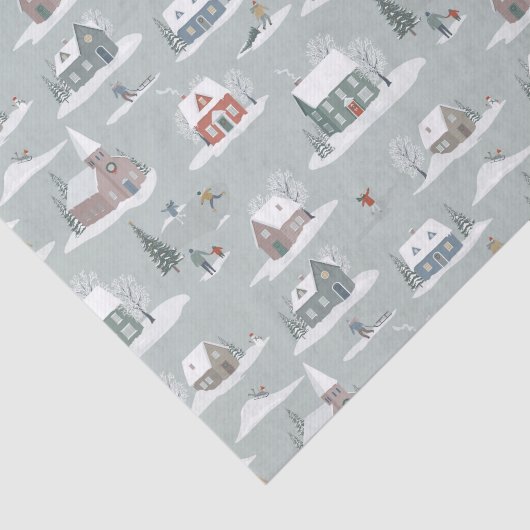 Winter Village Sneeuwlandschap Patroon Tissuepapier (Detail)