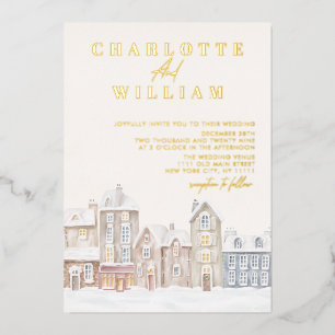 Winter Village Town Kerstvakantie bruiloft Folie Uitnodiging