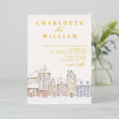 Winter Village Town Kerstvakantie bruiloft Folie Uitnodiging (Staand Voorkant)