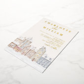 Winter Village Town Kerstvakantie bruiloft Folie Uitnodiging (Gedraaid)