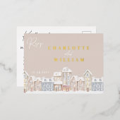 Winter Village Town Kerstvakantie RSVP Folie Uitnodiging Briefkaart (Voorkant / Achterkant)