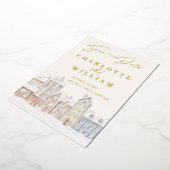 Winter Village Town Sneeuwvakantie Save the Date Folie Uitnodiging (Gedraaid)