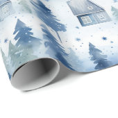 Winter Village Waterverf Sneeuwwitje Kerst Cadeaupapier (Rol Hoek)