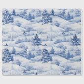 Winter Village Waterverf Wit Kerstmodern Cadeaupapier (Vlak)