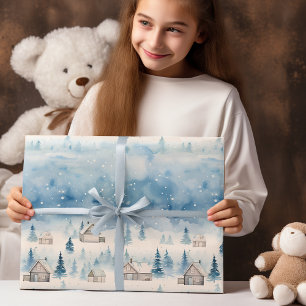Winter Village Waterverf Wit Kerstmodern Cadeaupapier